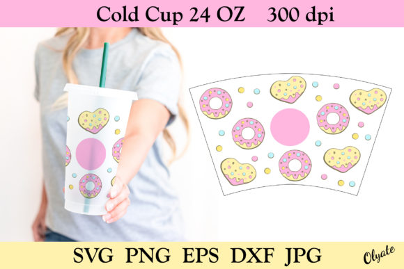 24 OZ Cold Cup Donut Tumbler. Valentine Graphics