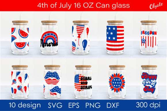 4th of July for 16 OZ Can Glass SVG: Graphics and Crafts