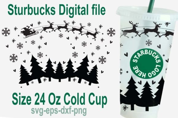 Christmas Design Asset: Santa Sleigh Wrap Svg, 24 Oz Cold Cup