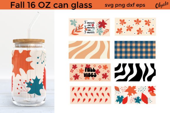 Fall 16 OZ Can Glass. Retro Glass. Autum Graphics