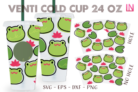 Frog Lily Pads 24 Oz Venti Cold Cup Wrap: Graphics for Crafts & Content