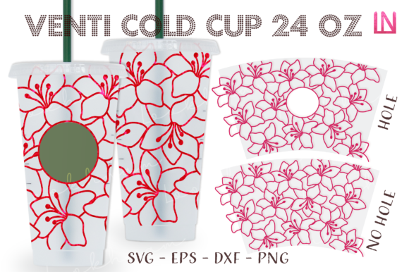 Lined Lily Flower 24 Oz Venti Cold Cup Graphics