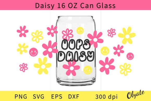 Oops Daisy Libbey Can Glass 16 OZ Wrap Graphics for Crafts