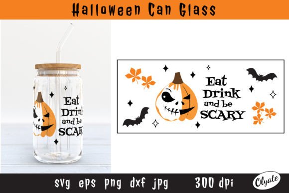 Pumpkin Jack O Lantern Can Glass Graphics & Crafts