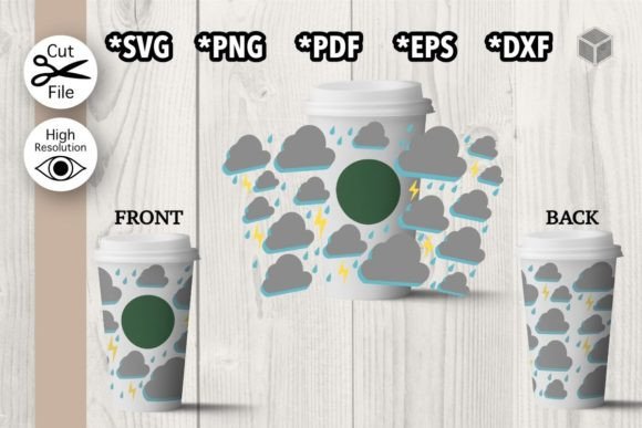 Rainy Storm Clouds Hot Cup Wrap Template: Graphics for Modern Editorial Design