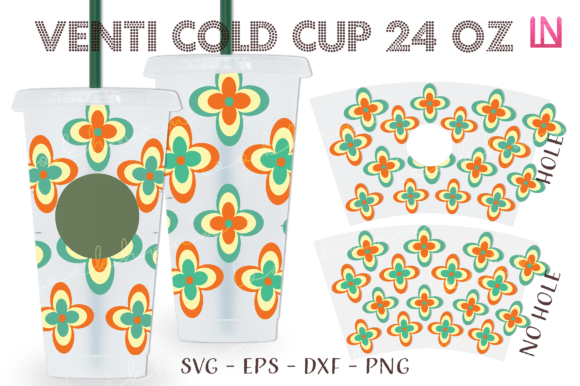Retro Hippie Flower Venti 24 Oz Cup Wrap Graphics