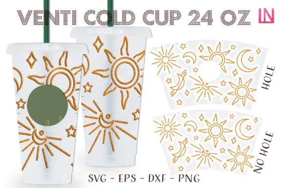 Sun Moon Star 24 Oz Venti Cold Cup Wrap Graphics