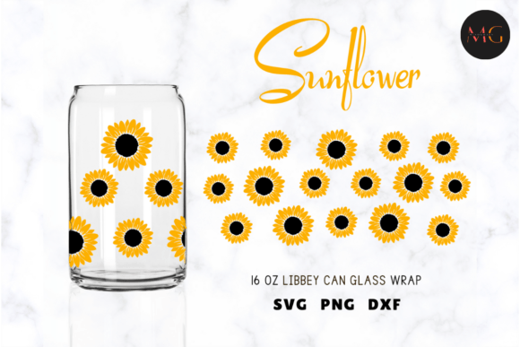 Sunflower Libbey Can Glass Wrap: Graphics for Crafts & Content