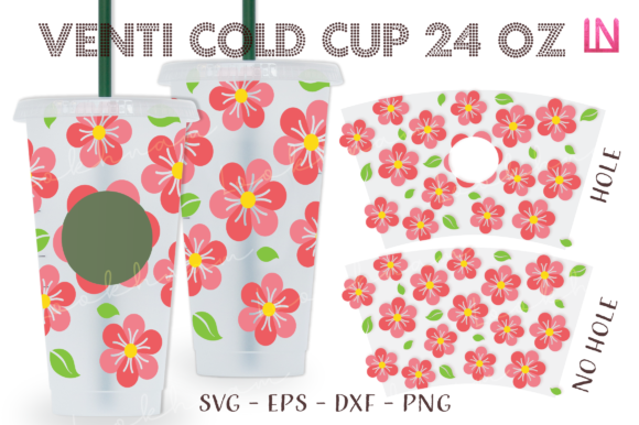 Two Tone Pink Flower Venti Cold Cup Wrap: Graphics for Crafts & Content